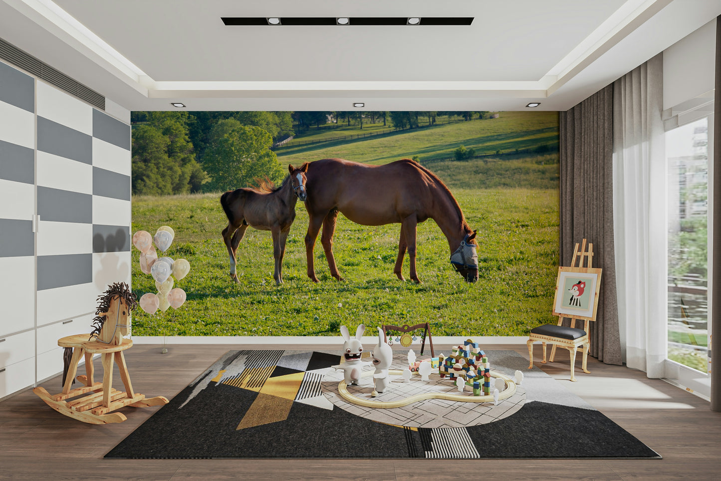 Horse-themed wallpaper for peaceful interiors
