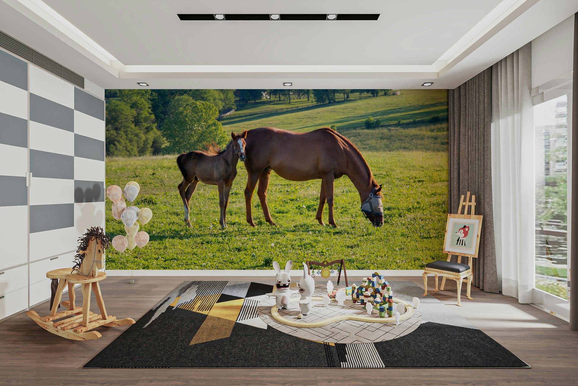 Horse-themed wallpaper for peaceful interiors
