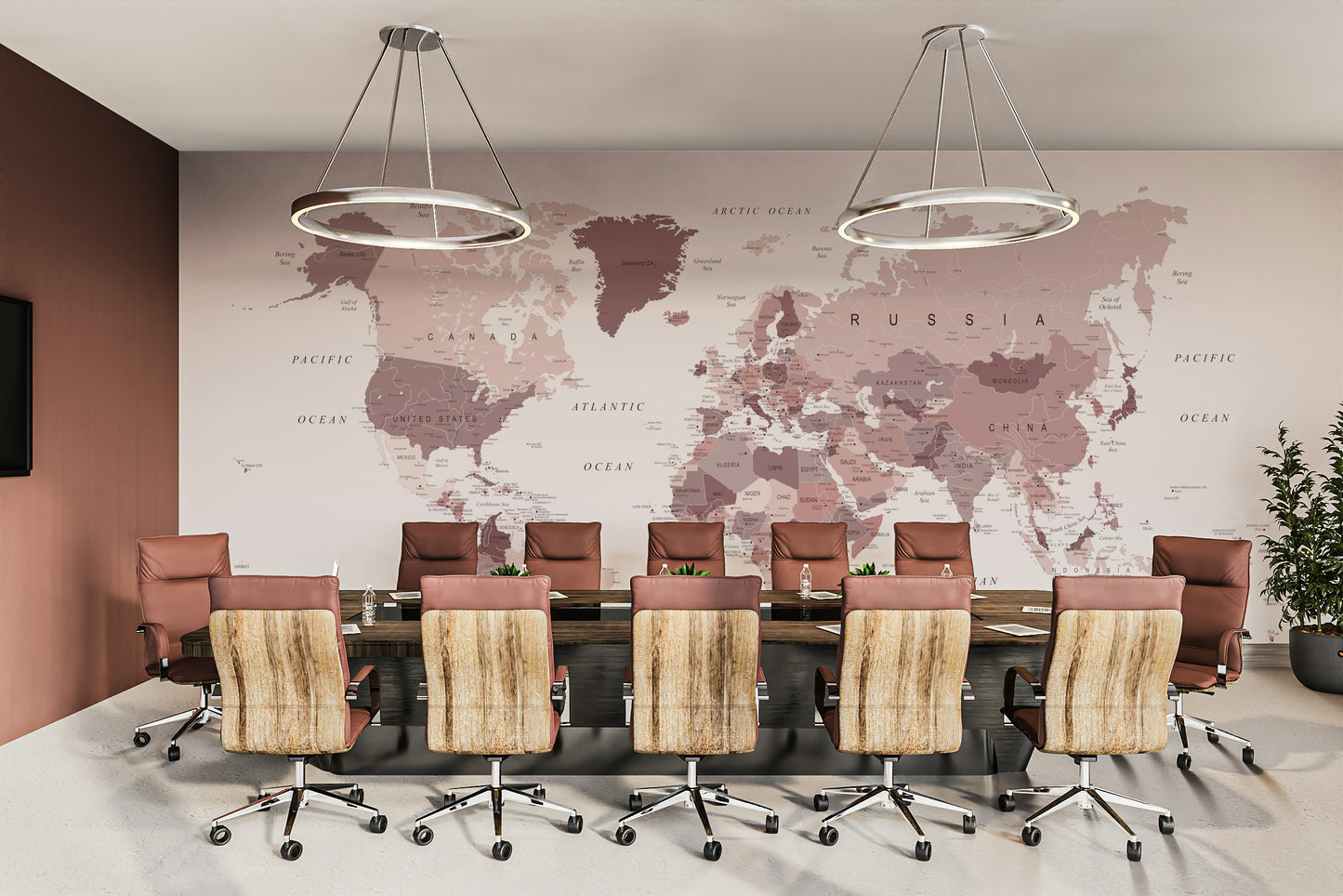 Creative wall mural with soft pink and red
