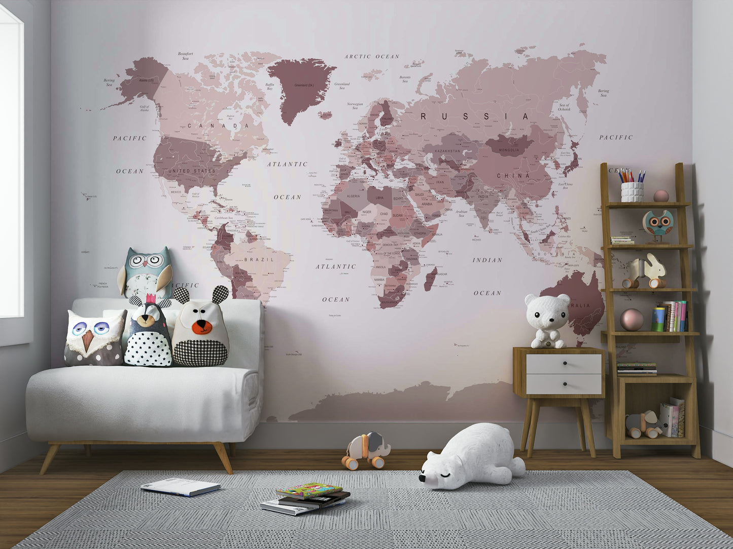 Calm study space with map wallpaper design

