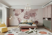 Global mural wallpaper in pink and cranberry

