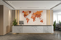 Creative workspace with bold map wallpaper

