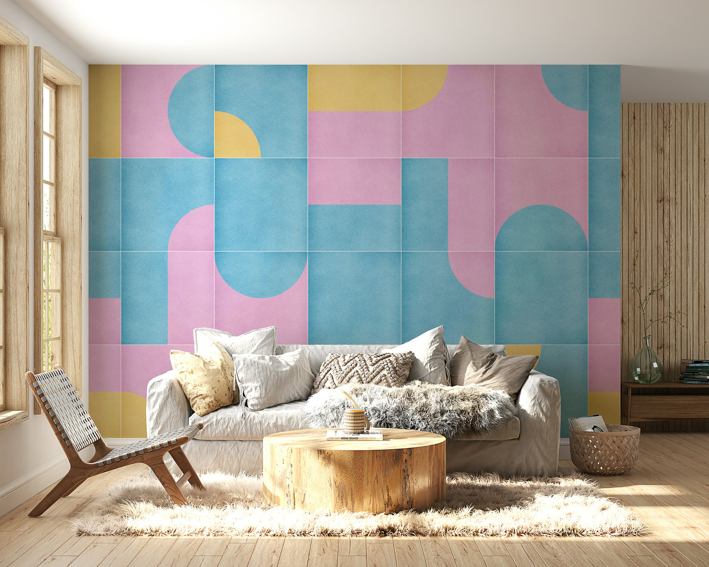 Vintage-inspired wall mural in neutral colors

