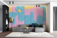 Faded tile design wall mural in soft hues
