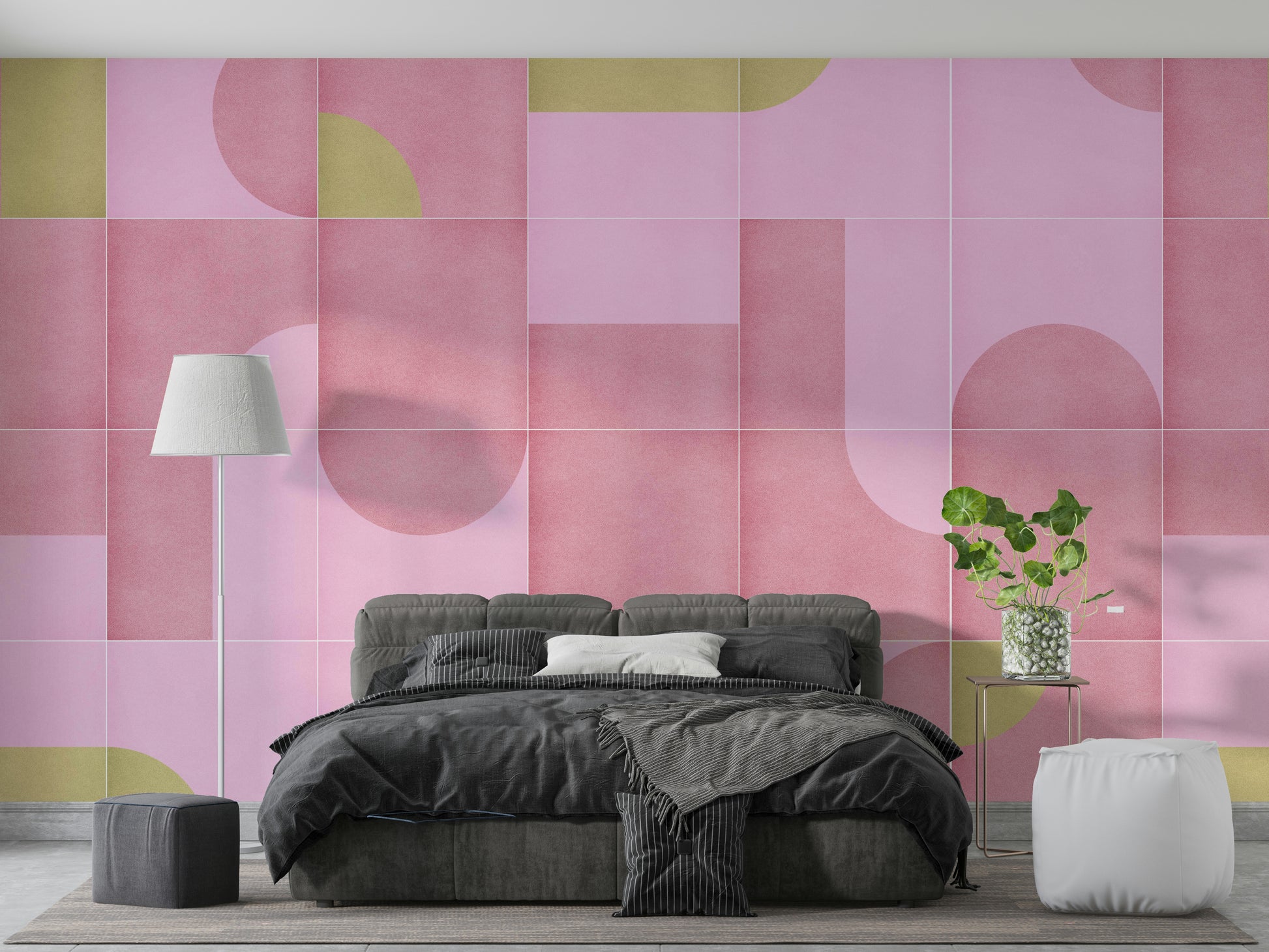 Wall mural featuring aged tile design

