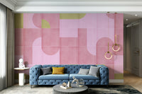 Entryway styled with tile mural wallpaper

