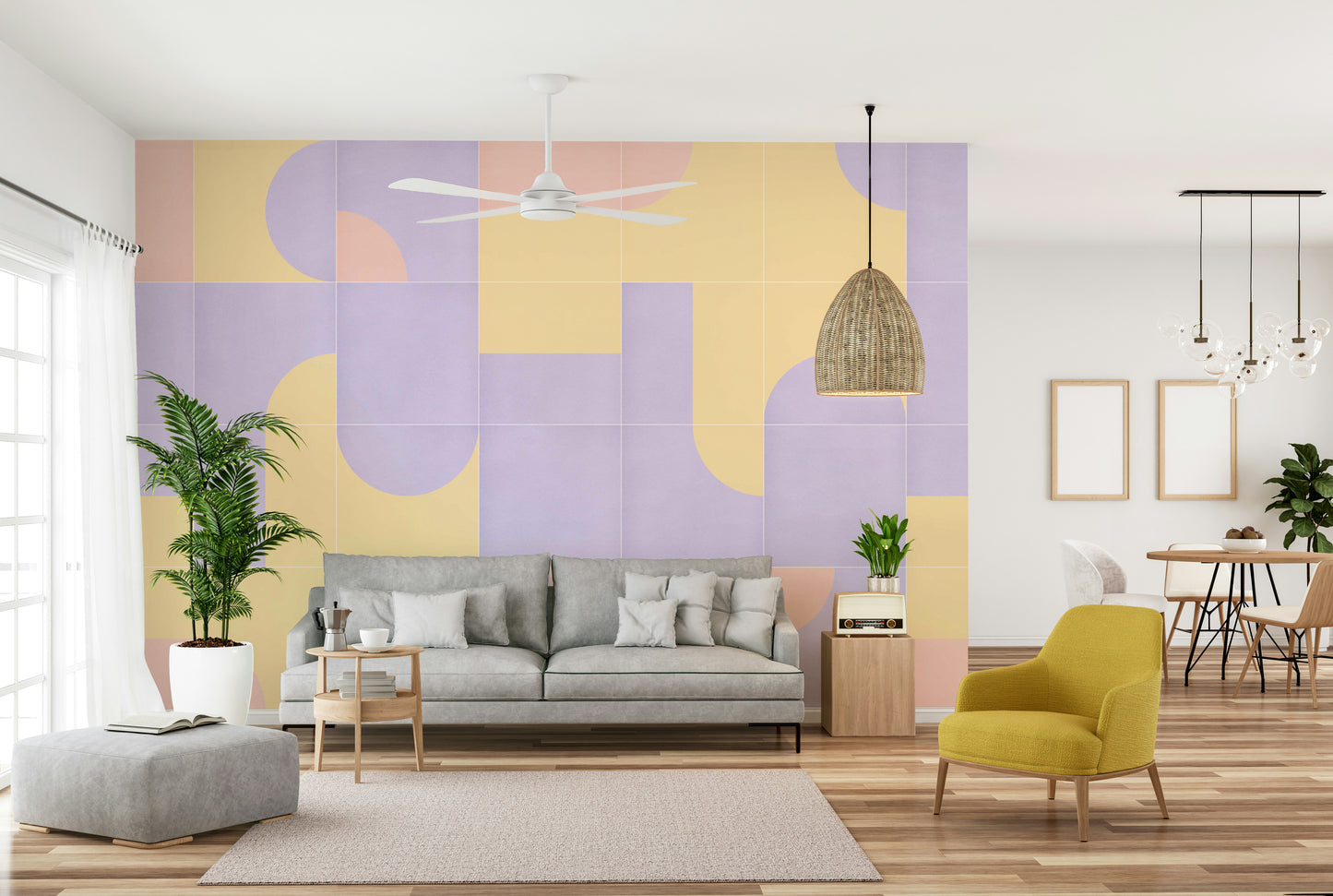 Artistic geometric pattern on wall mural