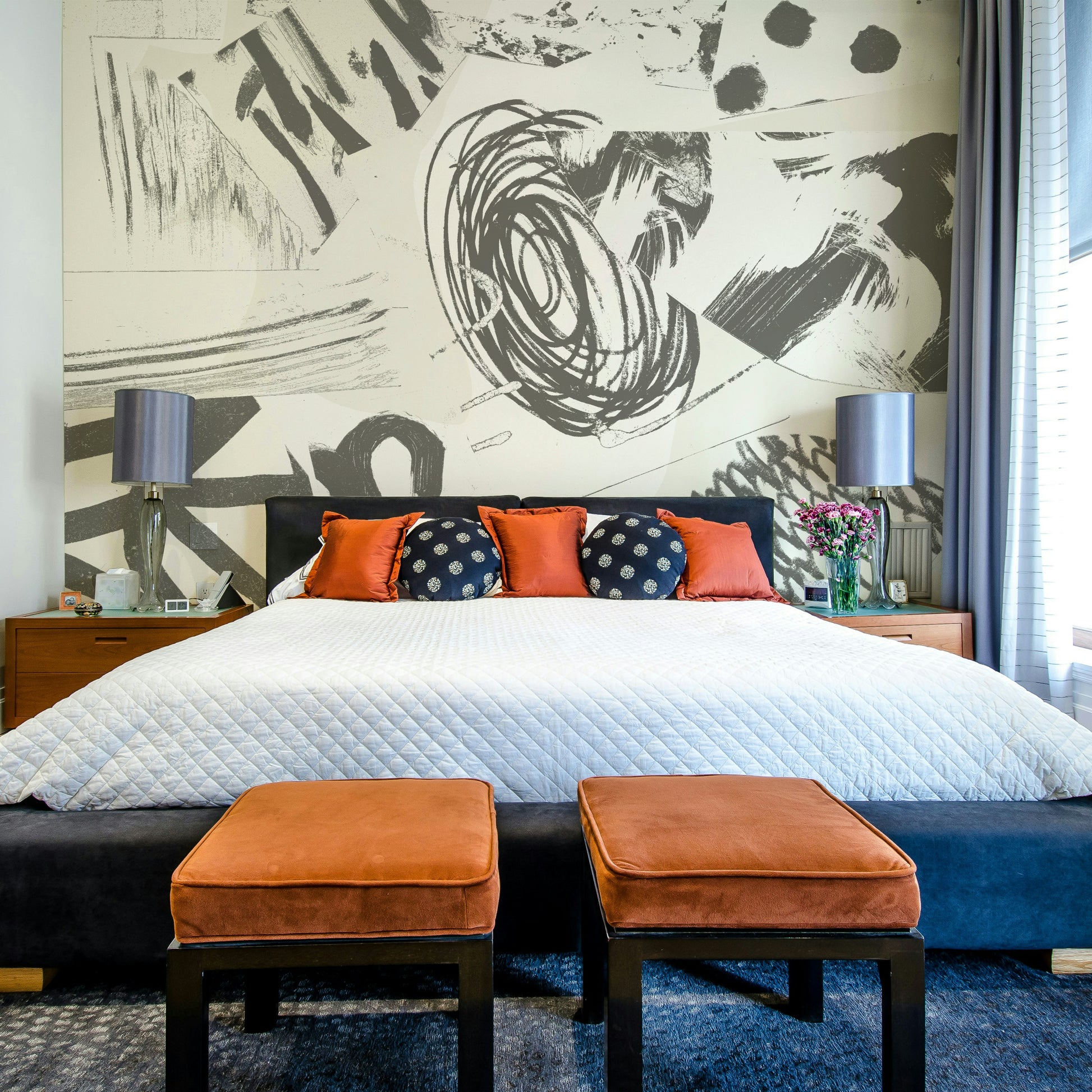 Abstract grey brushstroke mural wallpaper

