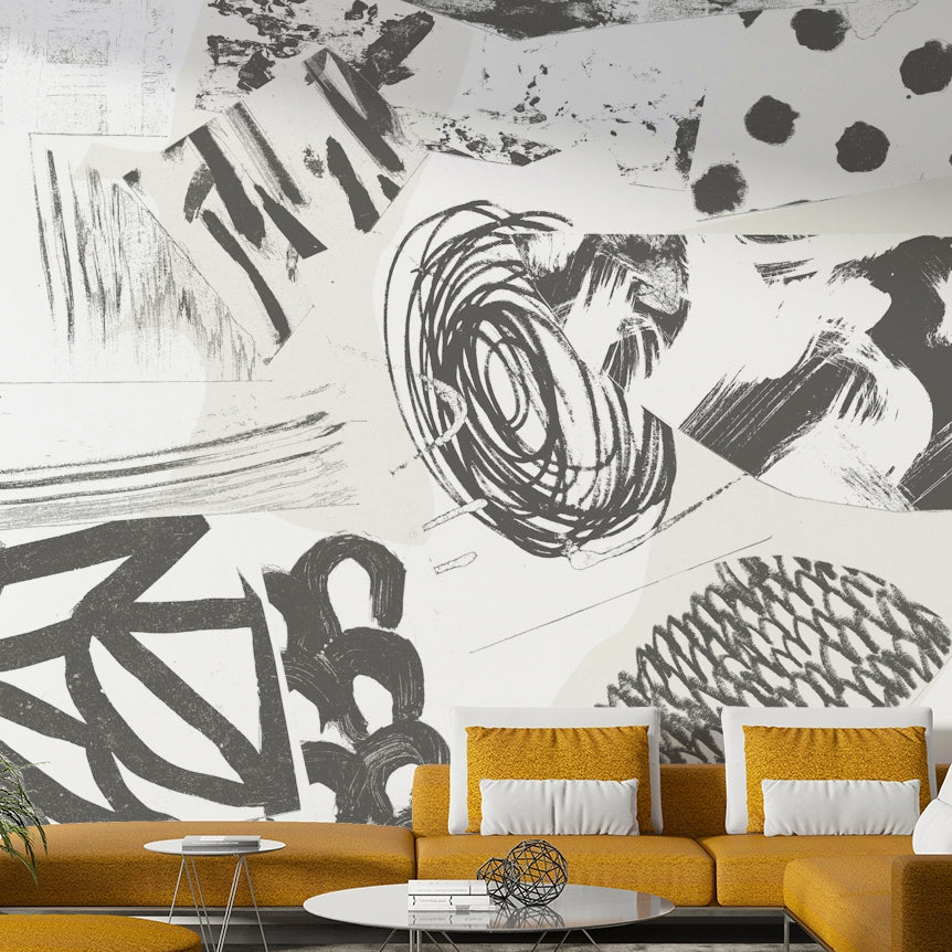 Artistic wallpaper with grey brush patterns

