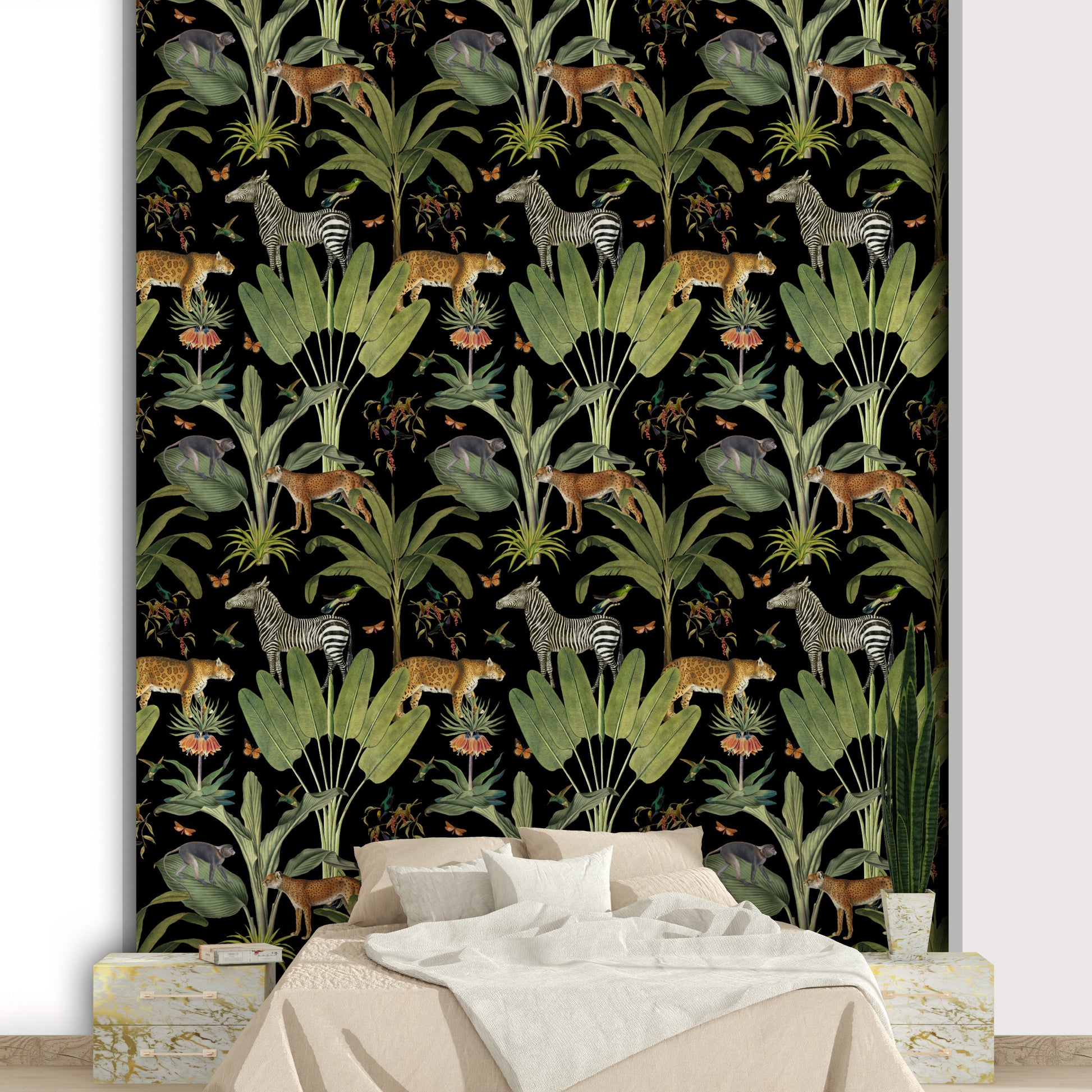 Hand-drawn elephant and cheetah wall mural

