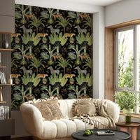 Black background wallpaper with vintage wildlife

