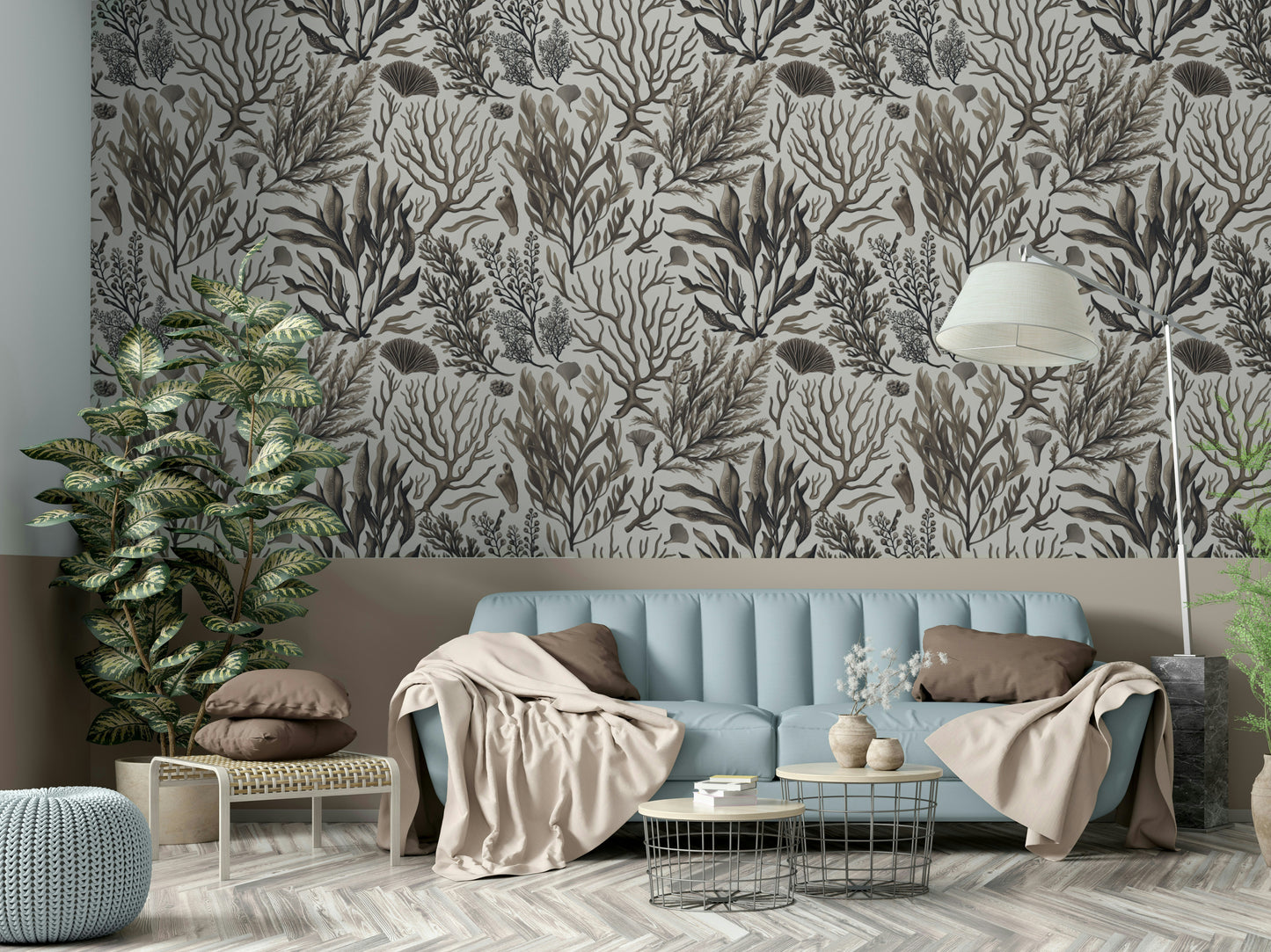Subtle sea plant mural for bedrooms


