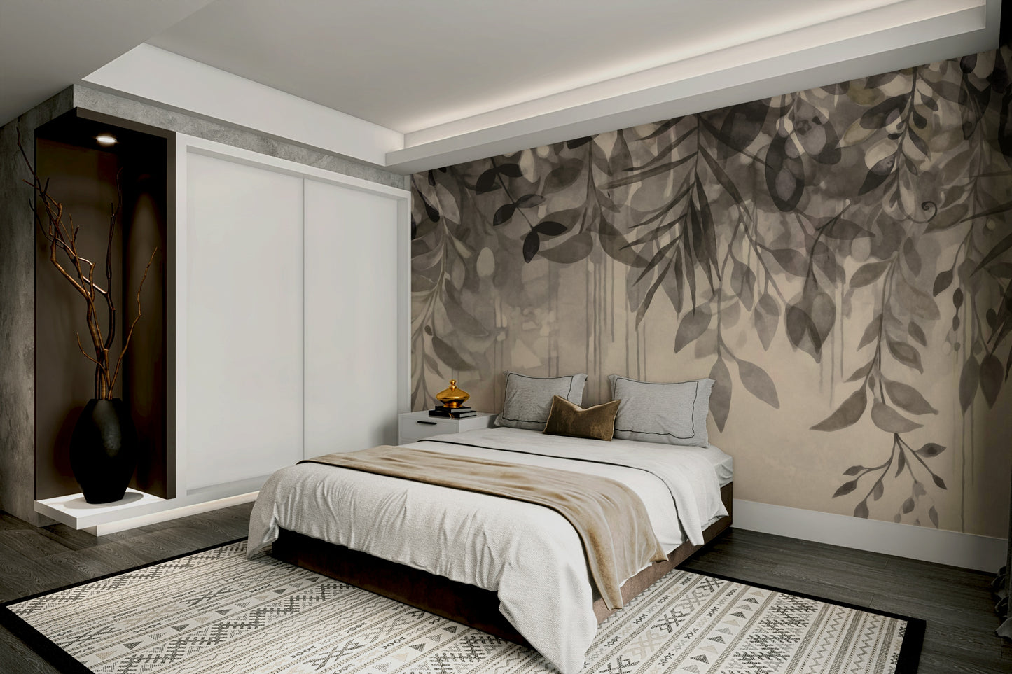The Hanging Gardens Beige Grey Wall Mural

