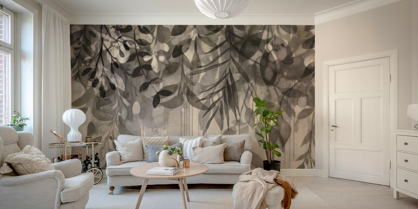 Wall mural with soft cascading leaf pattern

