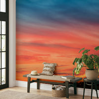 Warm countryside mural wallpaper with sunset

