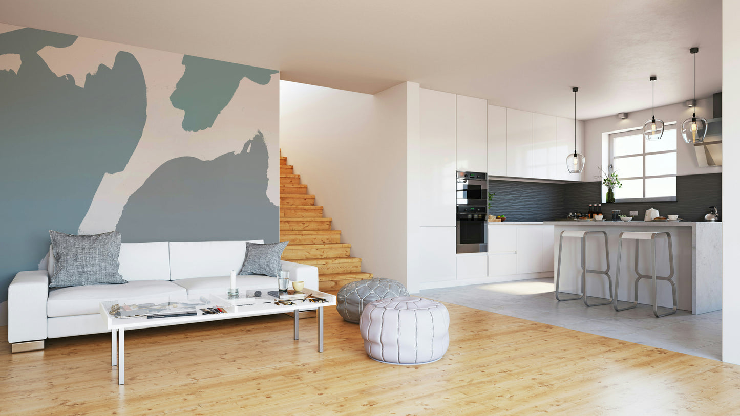 Calm mural wallpaper with coastal tones

