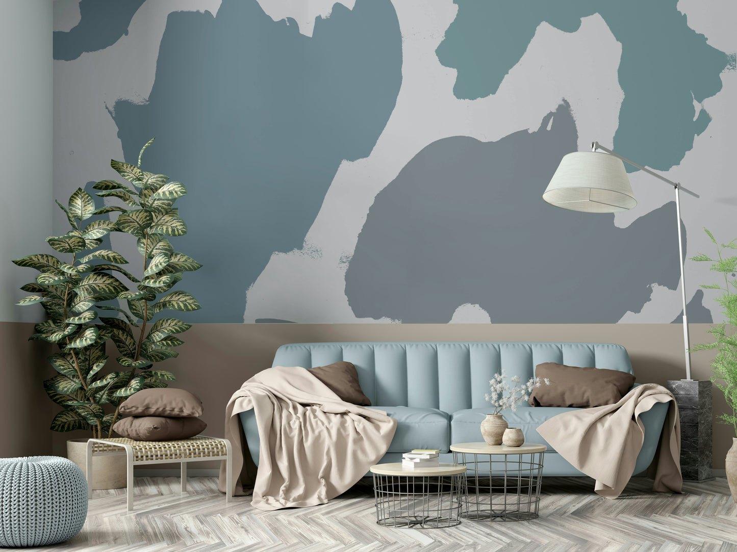 Neutral color wall mural with beach vibe

