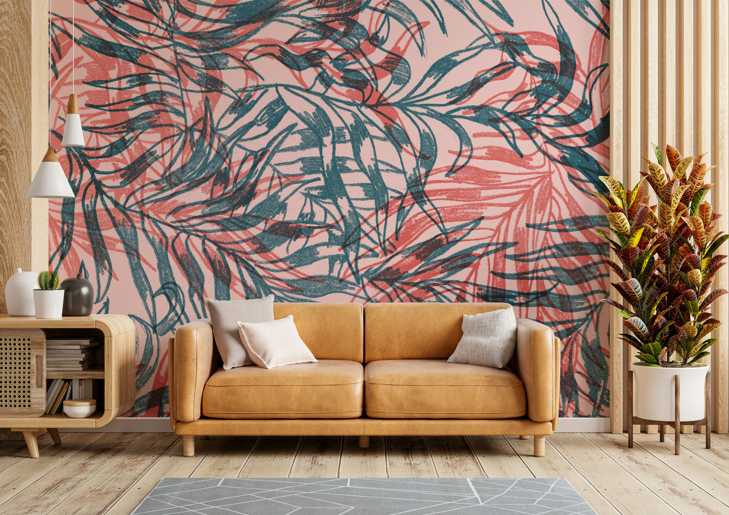 Deep colored tropical foliage wall mural

