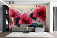 Dramatic floral mural wallpaper design

