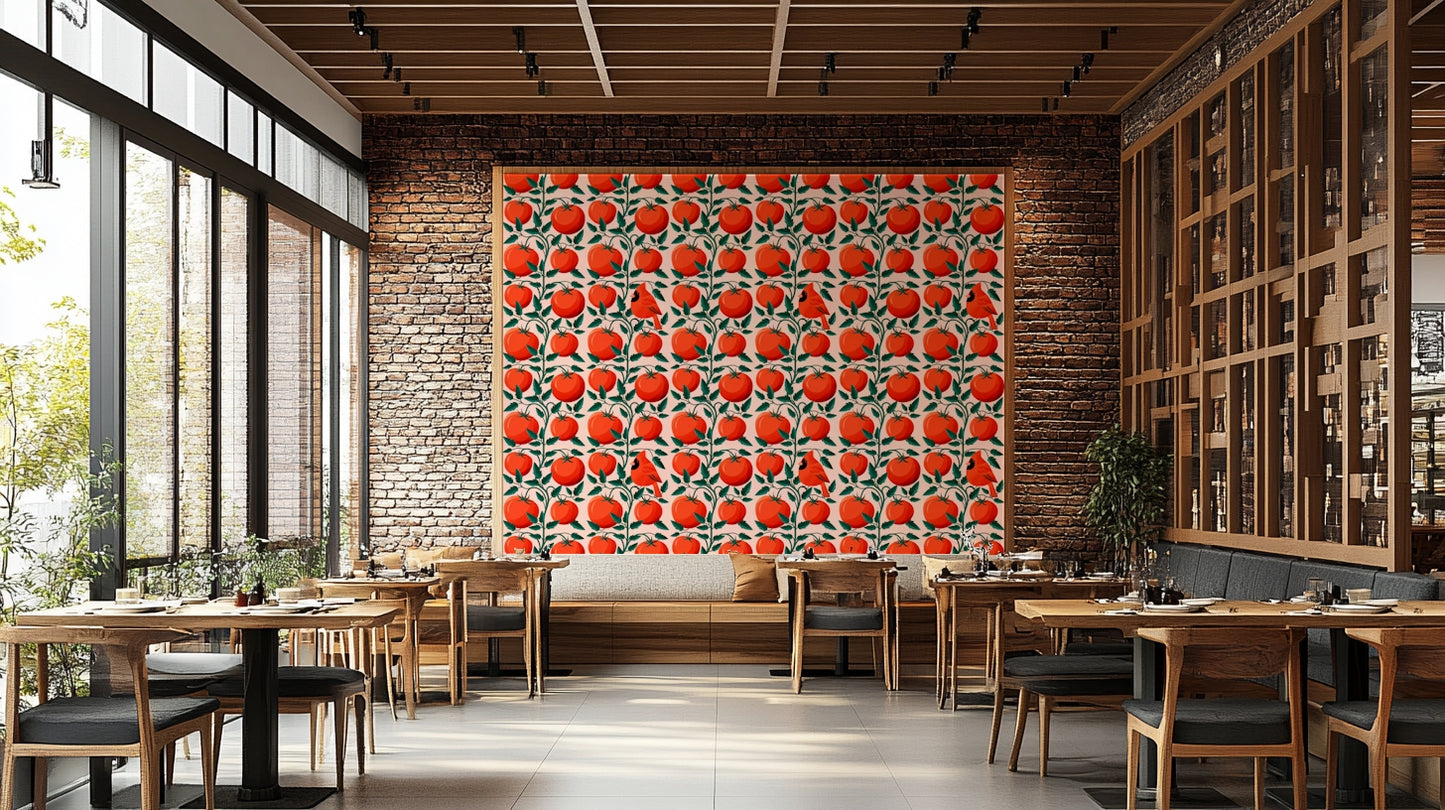Tomato wallpaper with cardinal bird


