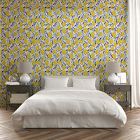 Blue and yellow fruit wall pattern

