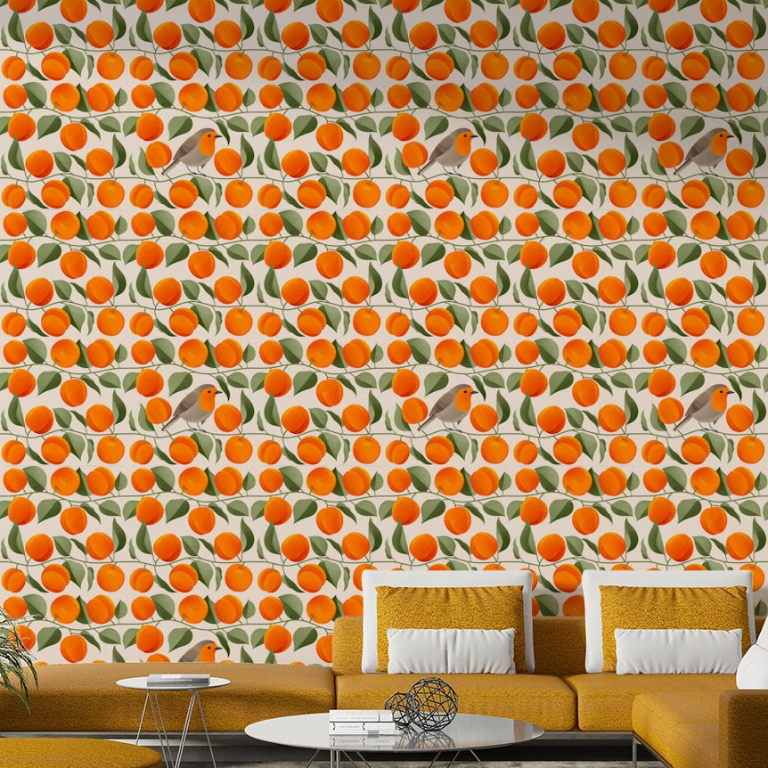Botanical fruit pattern wallpaper with soft color

