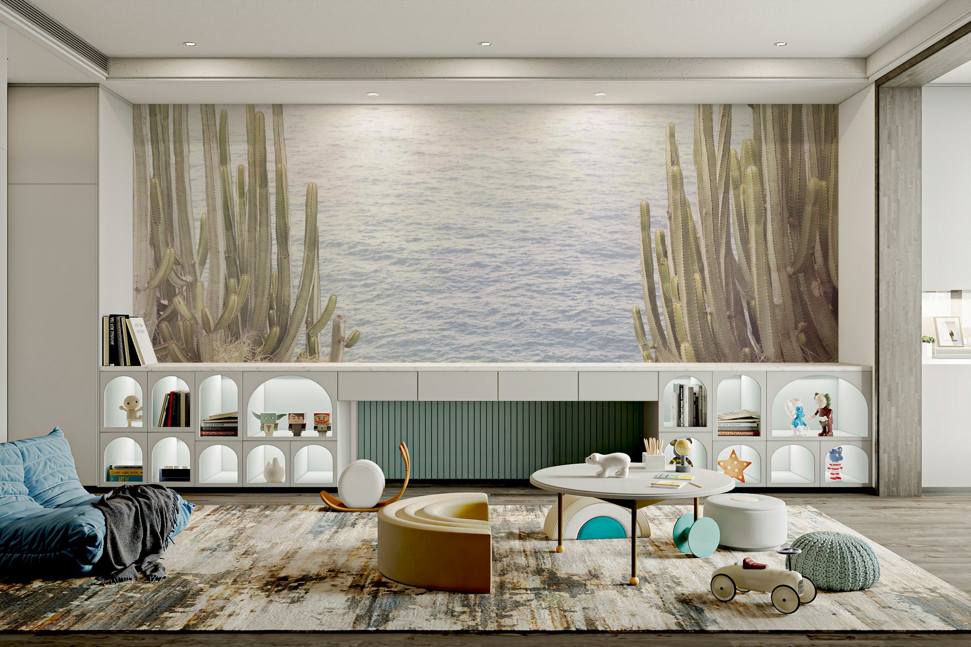 Desert plants mural with a coastal touch

