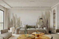 Cactus and succulent wall mural with coastal vibe

