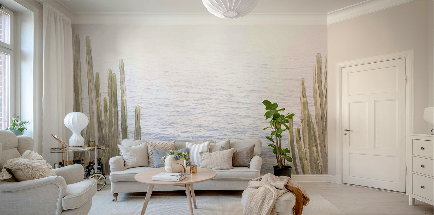 Nature-themed cactus mural for bedrooms or lounges

