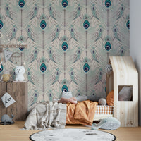 Elegant mural wallpaper with subtle feather design

