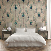 Stylized peacock feather wall mural for interiors

