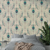 Delicate mural wallpaper with regal feather shapes

