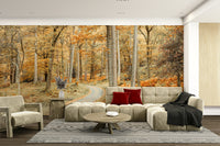 Mural wallpaper of road in wooded area

