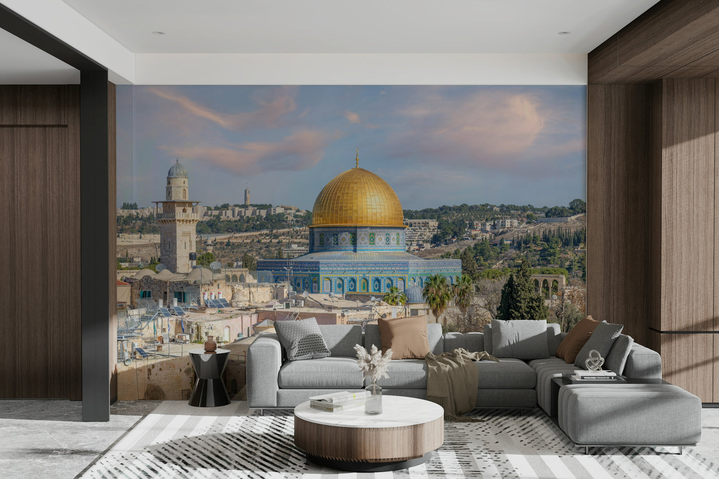 Jerusalem cityscape wall mural with soft tones

