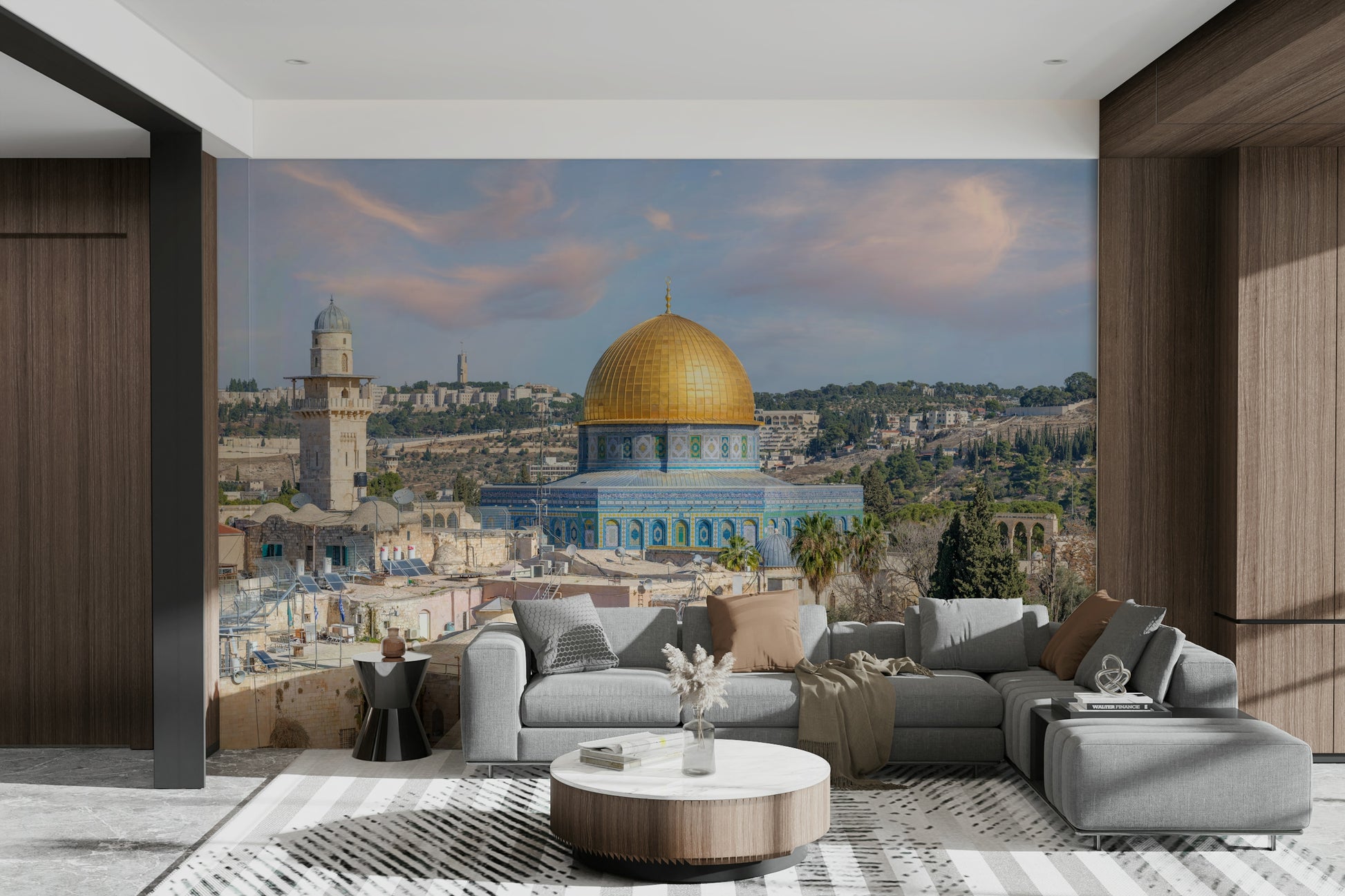 Jerusalem cityscape wall mural with soft tones

