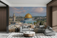 Jerusalem cityscape wall mural with soft tones

