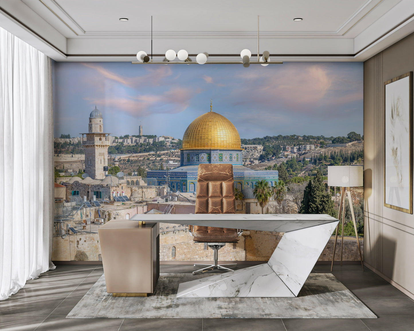 Sunset-lit Dome of the Rock wallpaper design

