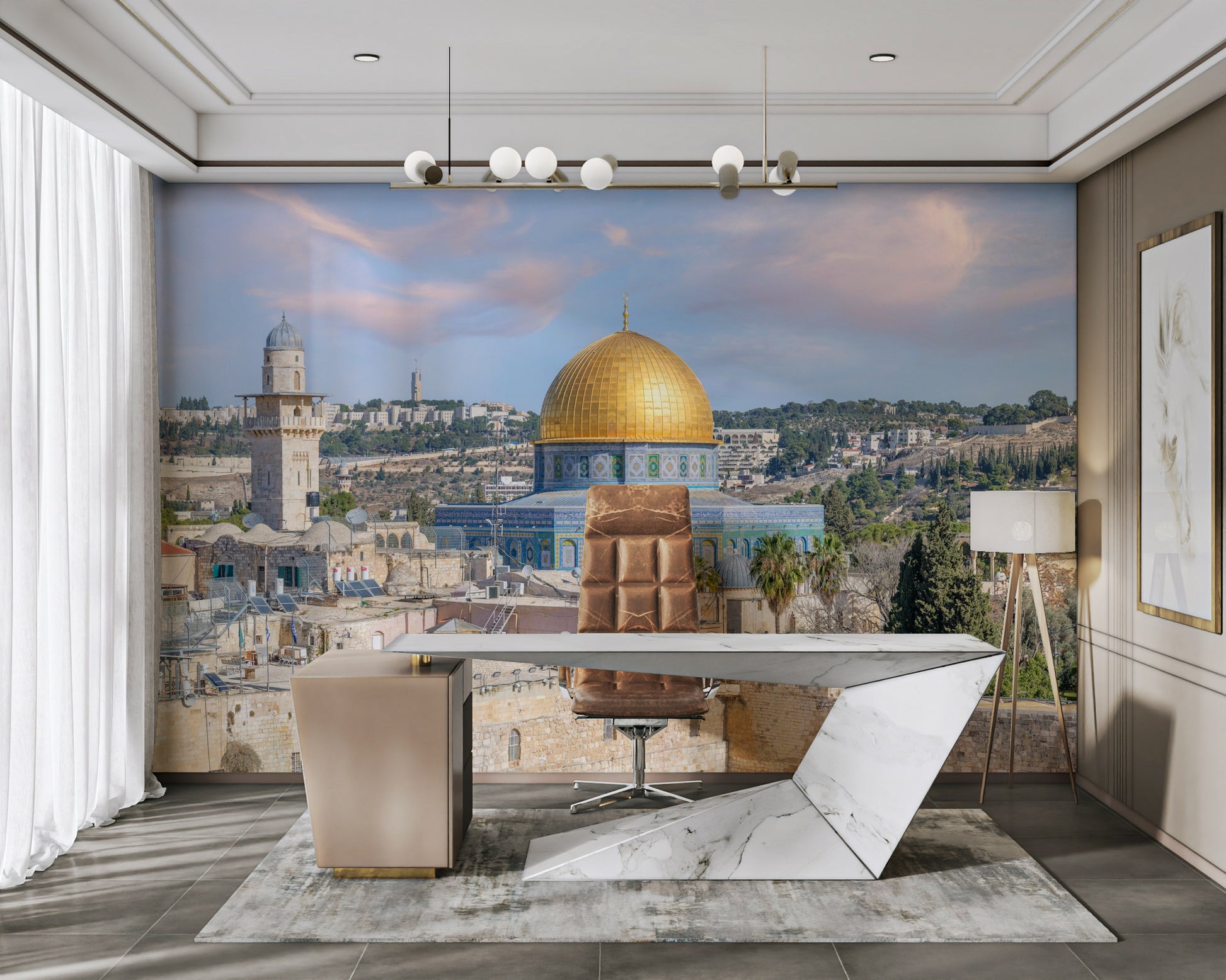 Sunset-lit Dome of the Rock wallpaper design

