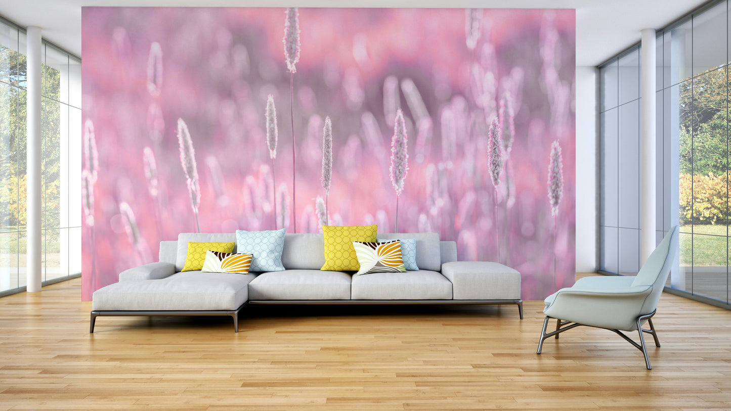 Blurred pink floral meadow wall mural

