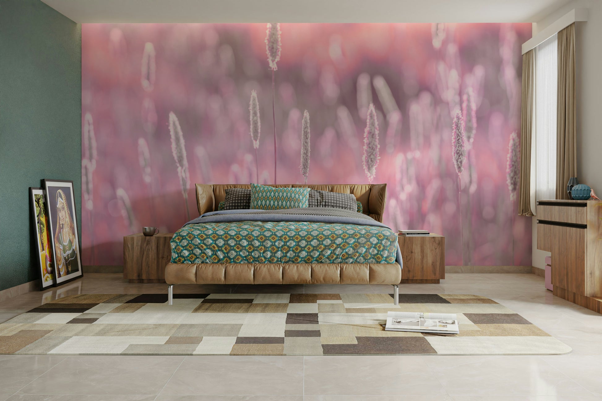 Light and airy pink meadow wallpaper

