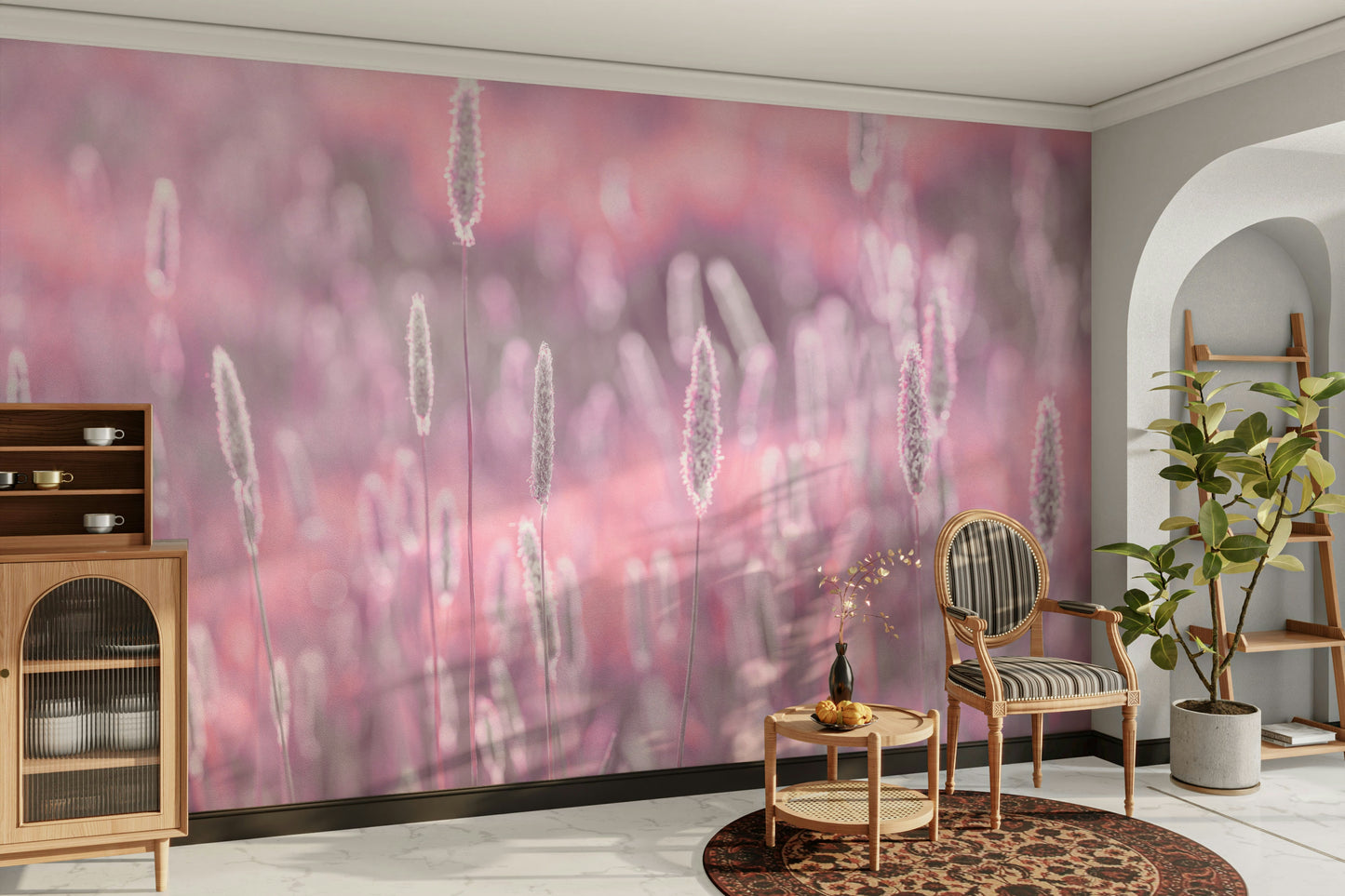 Tall meadow grasses in pastel pink mural

