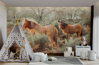 Horse-themed wallpaper in natural tones

