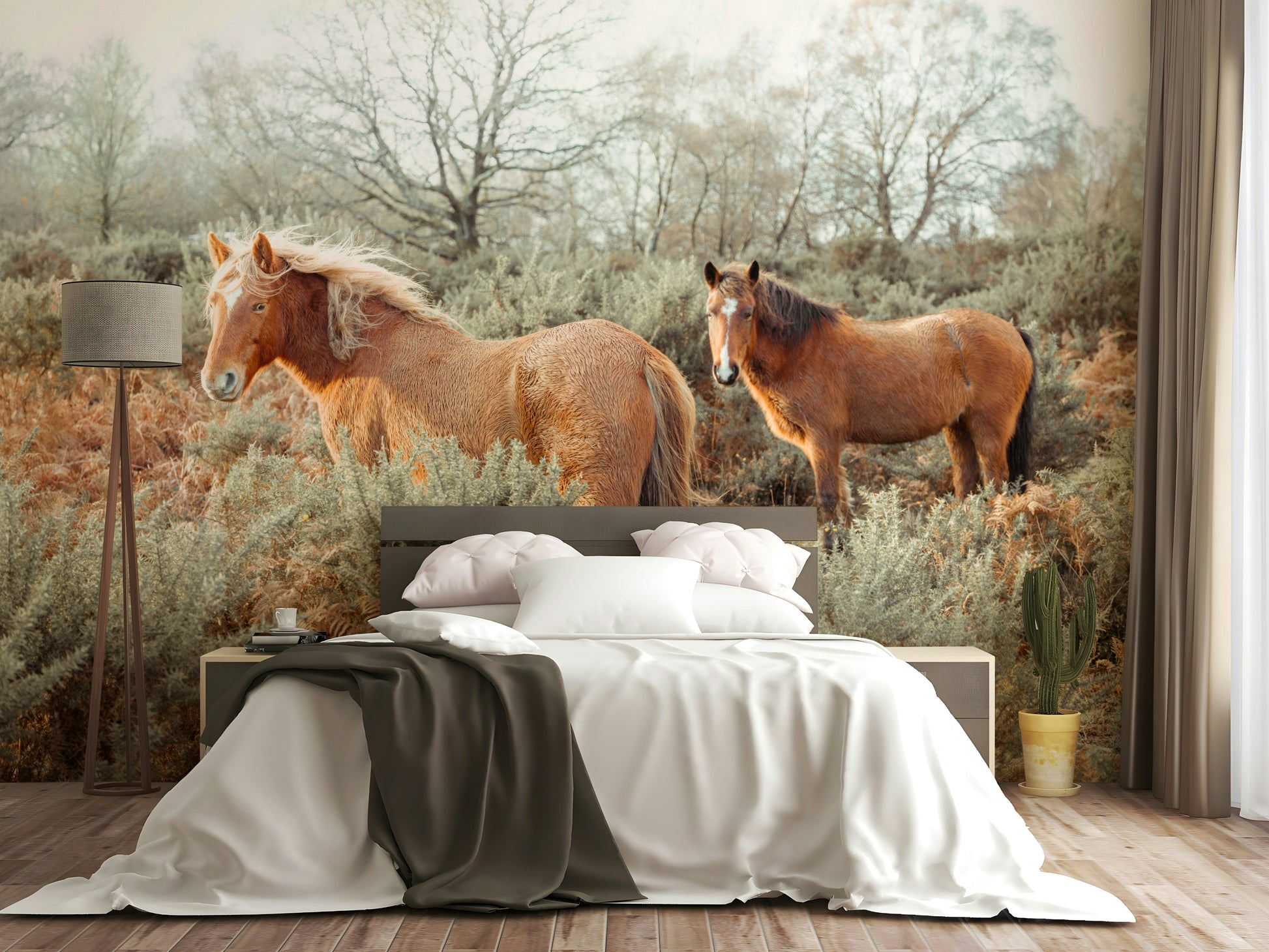 Wall mural with galloping horses on open land


