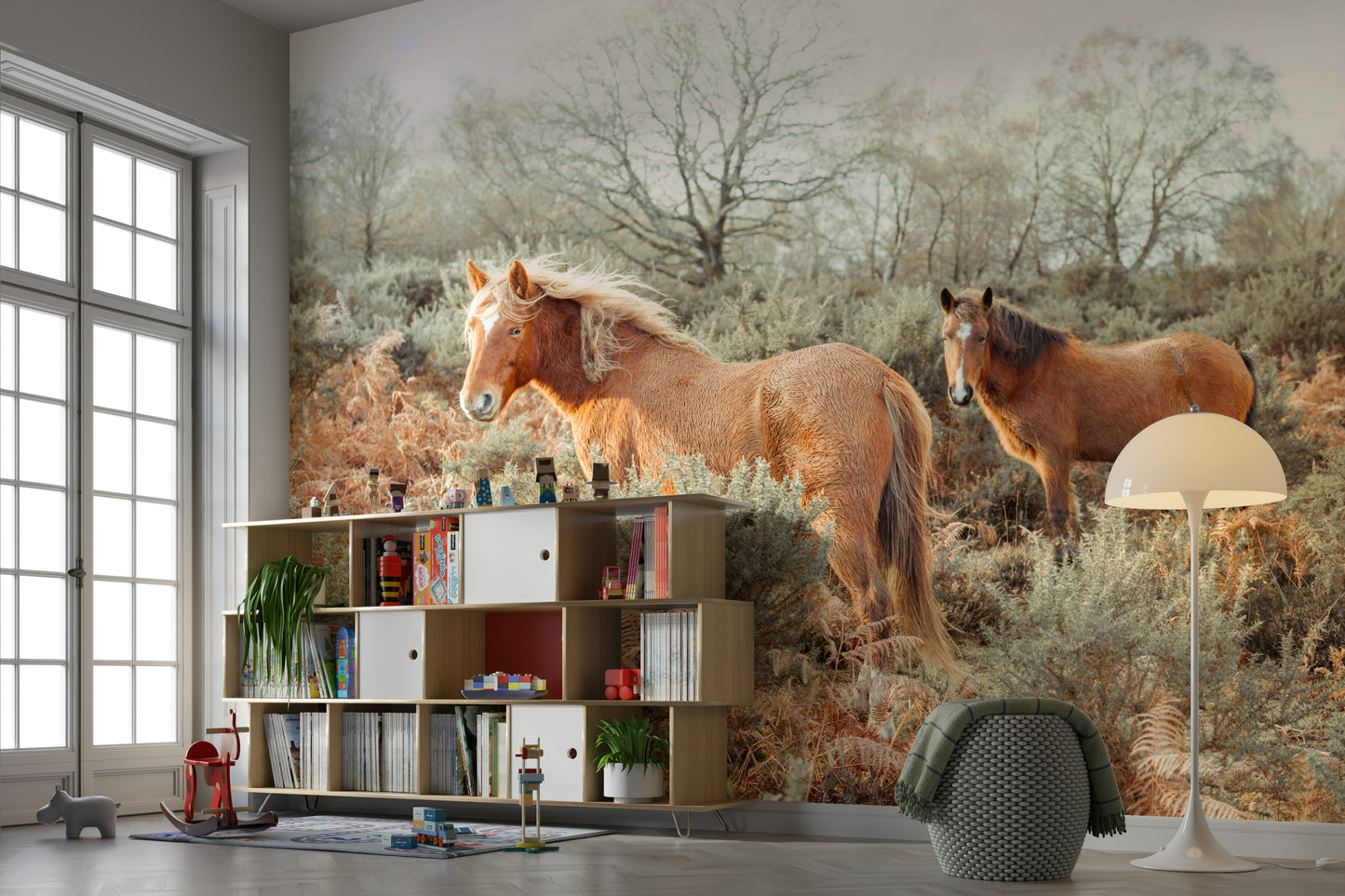 Mural wallpaper with wild horse motion

