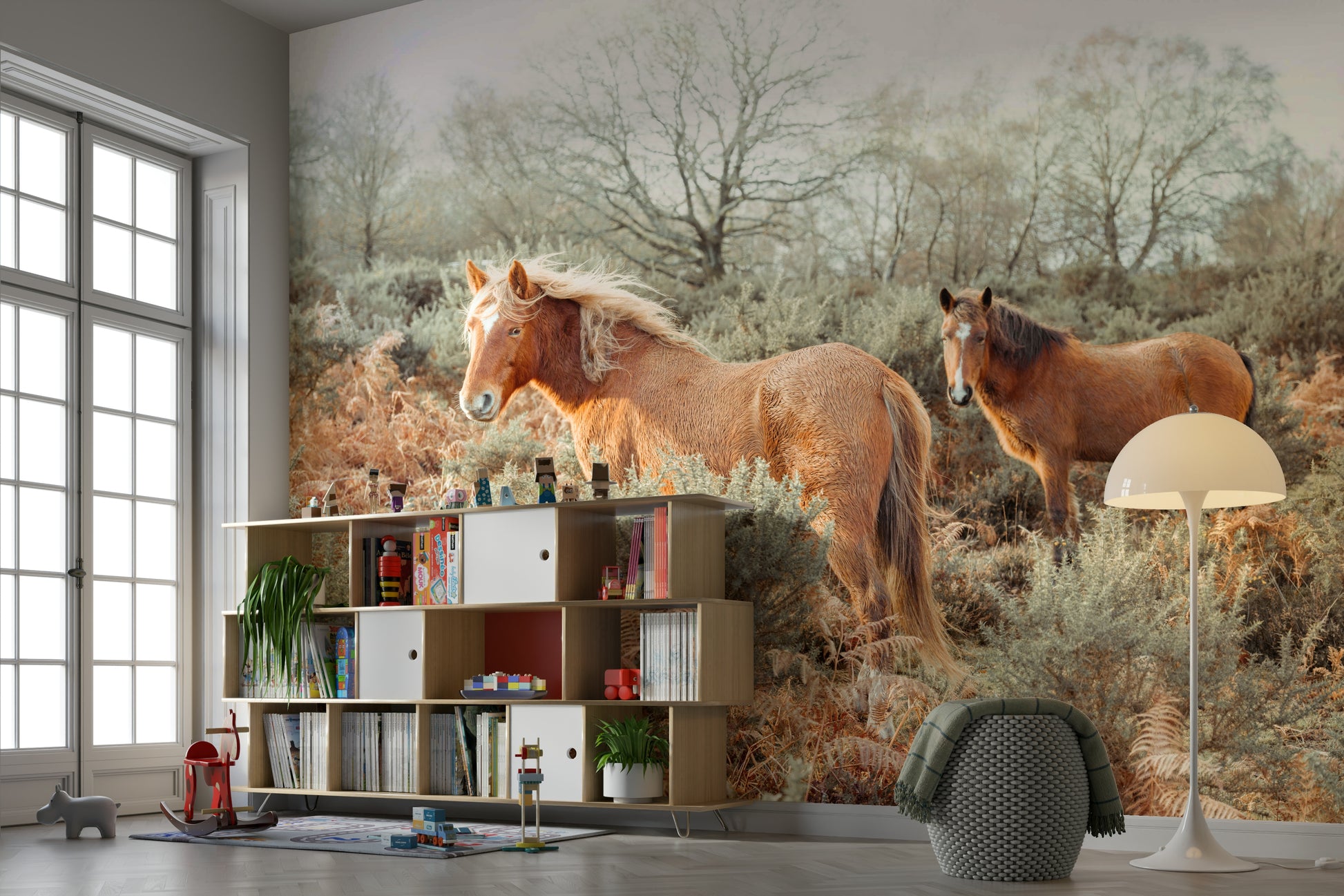 Mural wallpaper with wild horse motion

