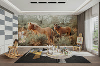 Wild horse wall design with earthy feel

