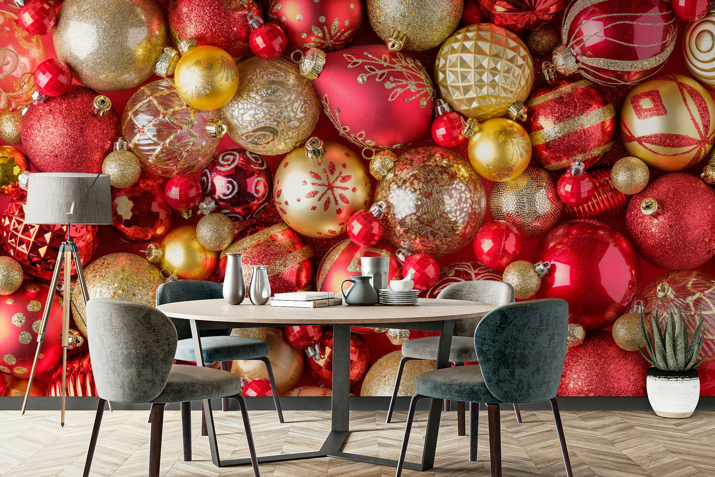 Mural wallpaper in bold red and pink tones

