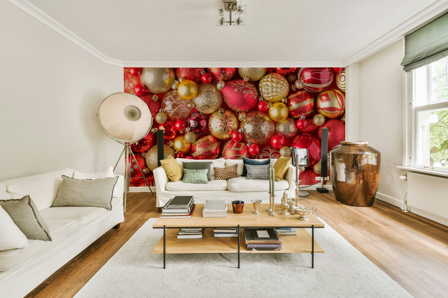 Accent wall mural with rich, warm colors

