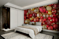 Artistic red mural with layered textures

