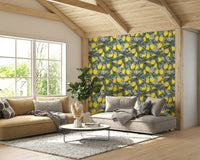 Mural wallpaper featuring beautiful lemons and green leaves

